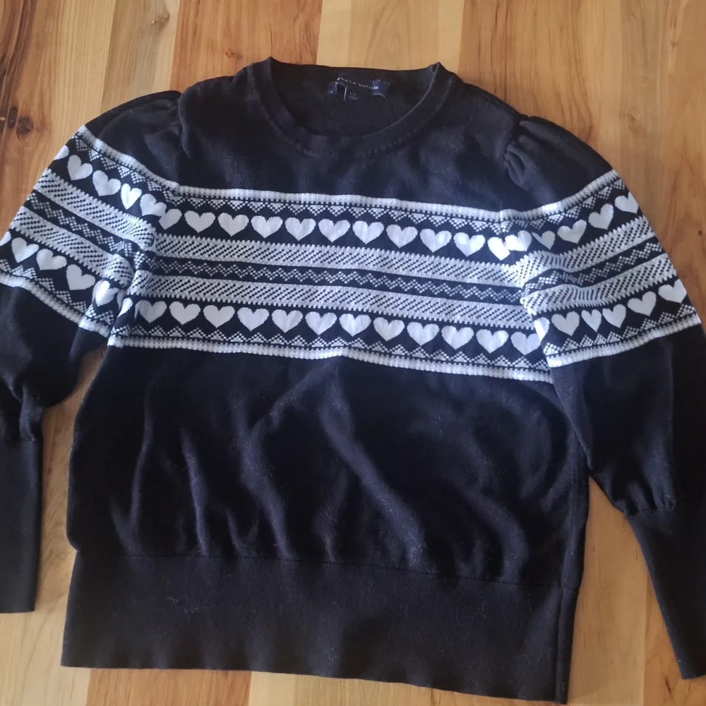 Tommy Hilfiger Women Small Black White Heart Sweater Bell Sleeve Love Valentines - Picture 1 of 7